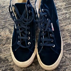 Superga Blue and White High-Top Sneakers Canvas Lace-Up